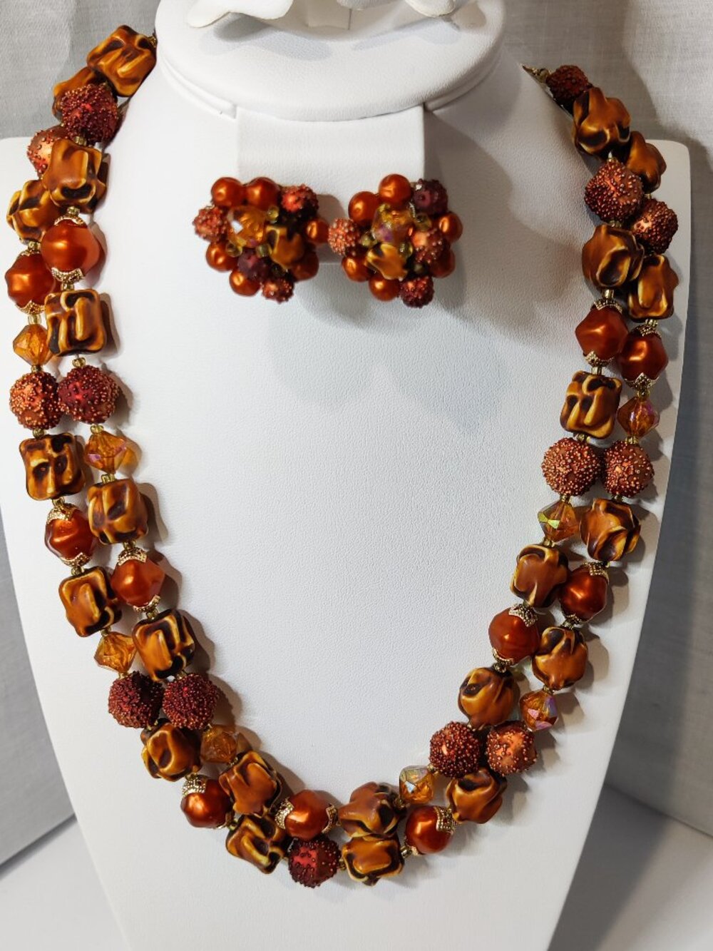 Vintage Hong Kong Lucite Necklace Earrings Set